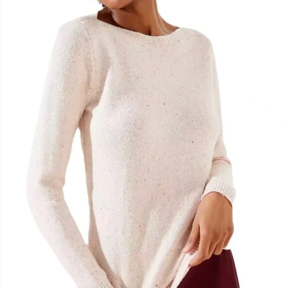 ANN TAYLOR LOFT Flecked Boatneck Sweater Light Baby Pink Multi Confetti Cotton S - Picture 3 of 16